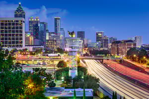 Atlanta, Georgia, USA downtown skyline over Interstate 85.-1