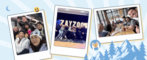 ZayZoon Winter Camp banner featuring images of the team from the offsite together